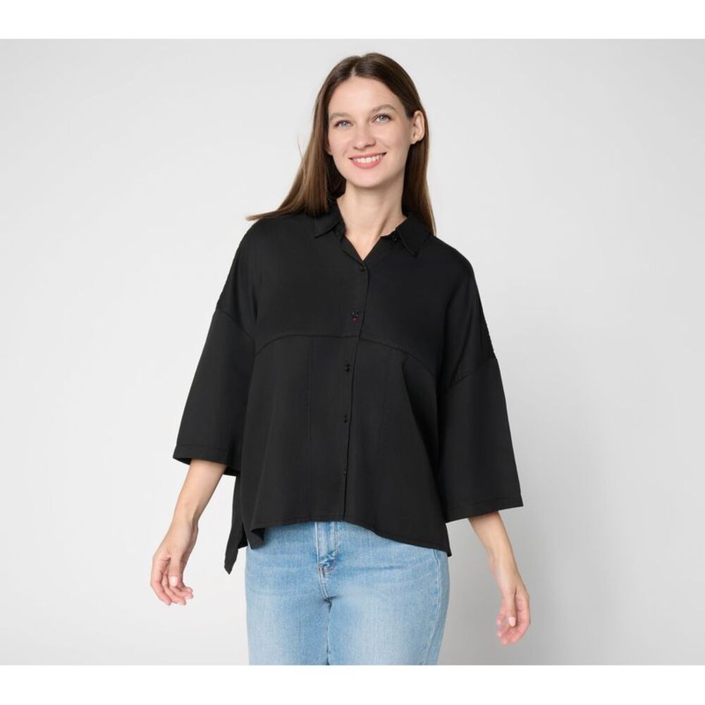 Peace Love World Women's Top Sz S Boheme Button Front Shirt Crochet Black